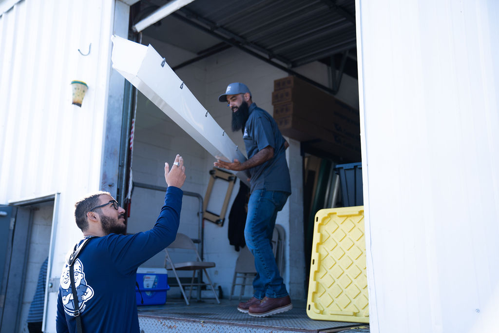 gutter contractor service technicians prepping for a gutter repair