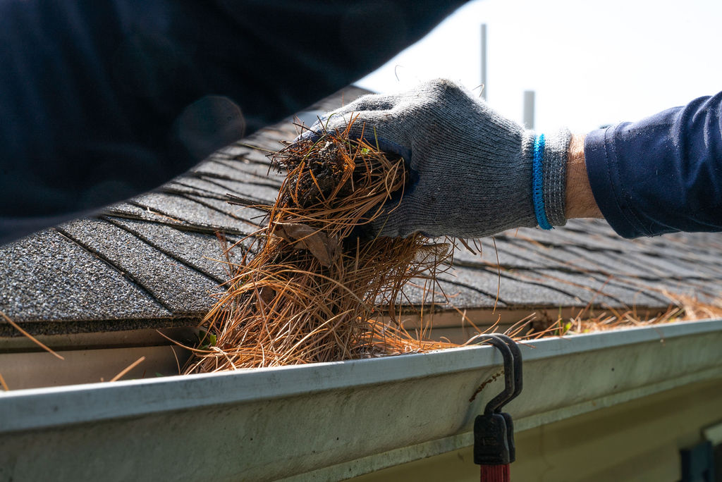 gutter contractor cleaning a gutter