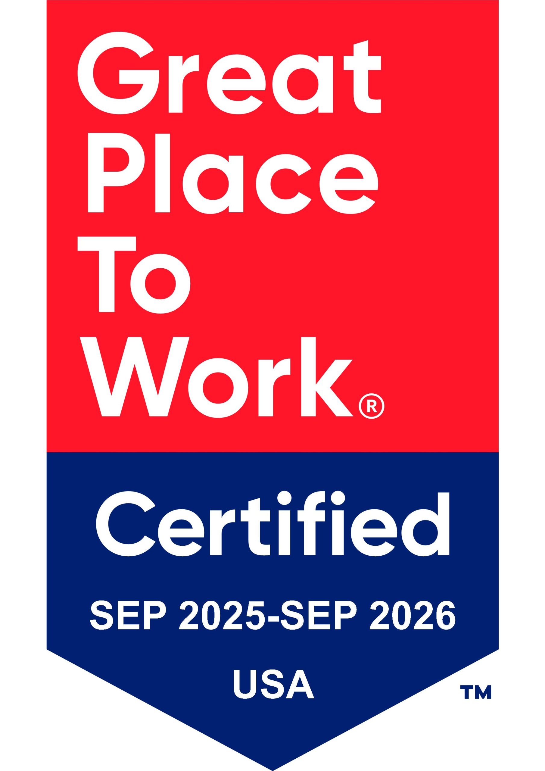 Great place to work, certified sep 2025-sep 2026 USA